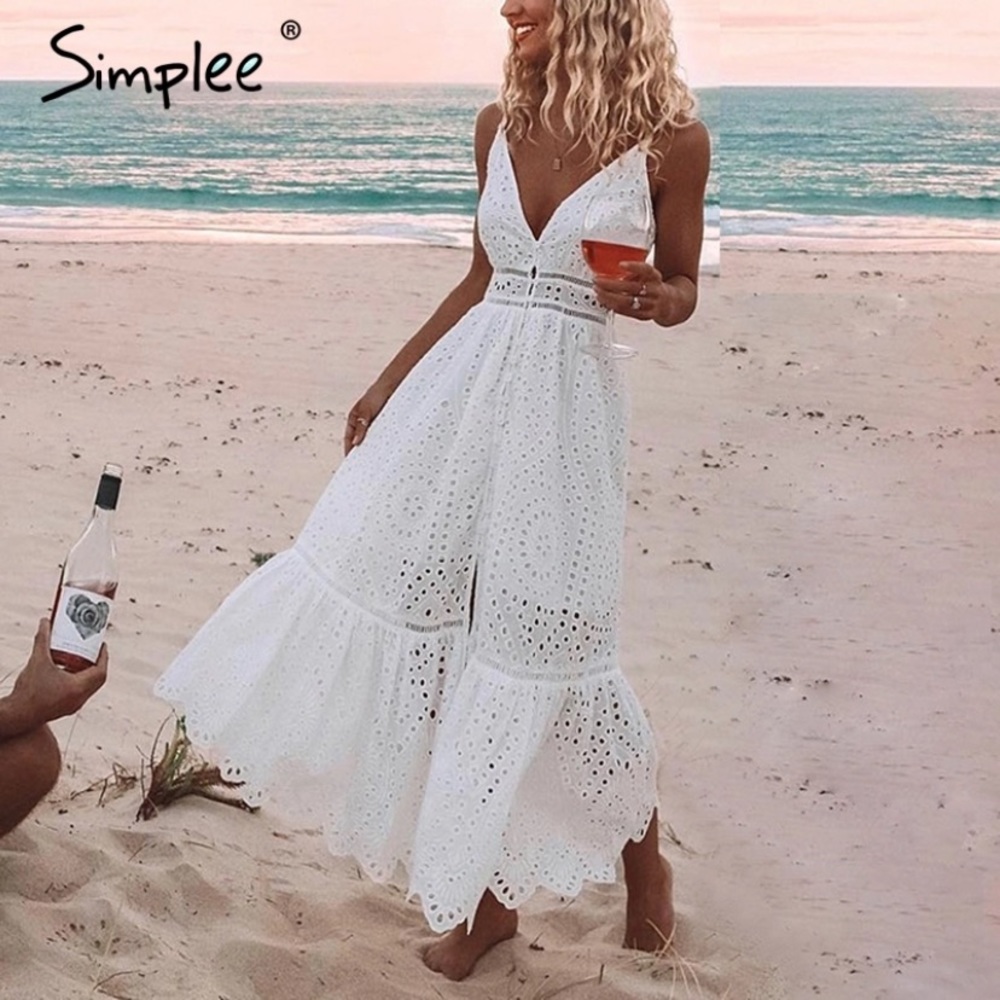 White sexy dress pearl buttons cotton dress